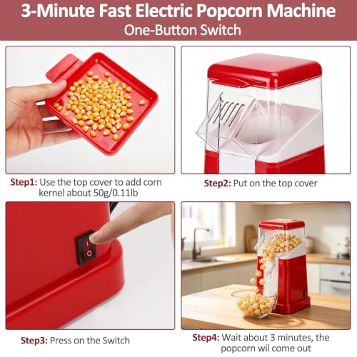 Mini Pop Popcorn Maker,Oil-Free Air Popcorn Popper with 500ml Mini Capacity