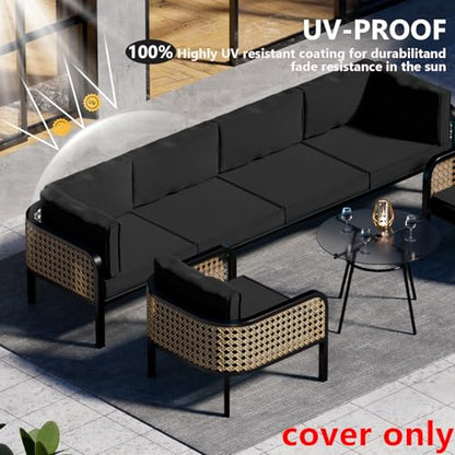 Cethytirko 14 Piece Outdoor Patio Waterproof Cushion Covers, Fits 6-Seat Wicker Rattan Sectional Couch Chair Furniture Cover Replacement Set - Fade-Resistant Patio Cushion Covers with Zipper