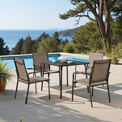 LAUSAINT HOME 5-Piece Outdoor Dining Set, Patio Furniture Set with Textilene Chairs and Square Metal Table, All-Weather Table and Chairs Set with Umbrella Hole for Backyard, Garden, and Poolside