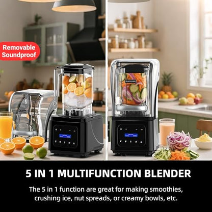 AIZIYO Commercial Blender With Heavy Duty Quiet Shield, 2200 Watts High Speed Motor, 60 Oz BPA-Free Pitcher, 5 Preset Function Countertop Blender for Ice Crush, Smoothies, Shakes, Spreads