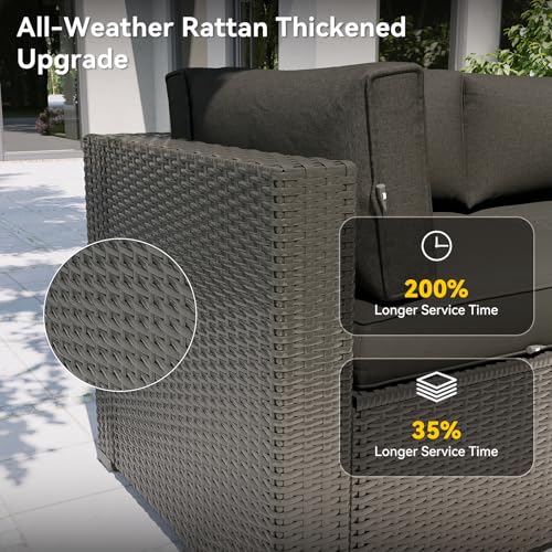 Aoxun Patio Furniture Set, 11 Piece Outdoor Sectional Sofas with Waterproof Cover, 10 Seats Wicker Rattan Outdoor Furniture Patio Conversation Set for Backyard, Garden Black