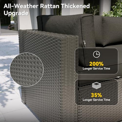 Aoxun Patio Furniture Set, 11 Piece Outdoor Sectional Sofas with Waterproof Cover, 10 Seats Wicker Rattan Outdoor Furniture Patio Conversation Set for Backyard, Garden Black