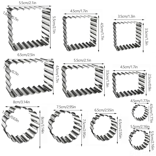 11Pcs Scalloped Cookie Cutter Set, Assorted Sizes-Include3 Square,3 Rectangle and 5 Round Fondant Molds,Reusable with Jagged Edge Design for a Special Event Holiday Everyday Treat (11Pcs)