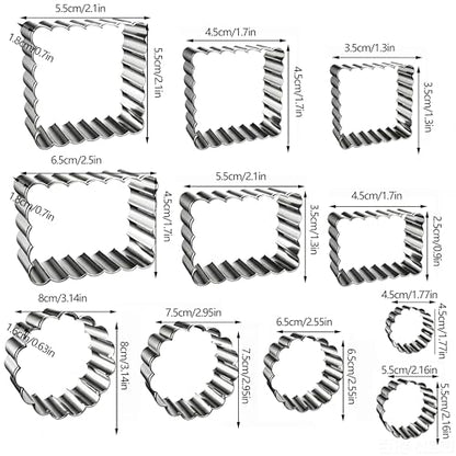 11Pcs Scalloped Cookie Cutter Set, Assorted Sizes-Include3 Square,3 Rectangle and 5 Round Fondant Molds,Reusable with Jagged Edge Design for a Special Event Holiday Everyday Treat (11Pcs)