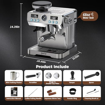 GeniCup Espresso Machine with Grinder 20 Bar with 68oz Water Tank Cold Brew