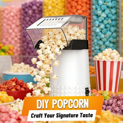 1200W Air Popper Popcorn Maker – ETL Certified Oil-Free Hot Air Maker, 4.5-Quart Large Capacity, Ready in 2 Minutes, One-Button Operation, Healthy Snack Machine for Movie Nights & Parties（White）