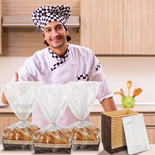 75 Sets Loaf Pans Disposable Paper Baking Loft Mold Bulk 6 x 2.5 x 2 Inch Rectangle Baking Pans with Bags Ties for Quick Bread Small Pumpkin Breads, Microwave Oven Freezer Safe