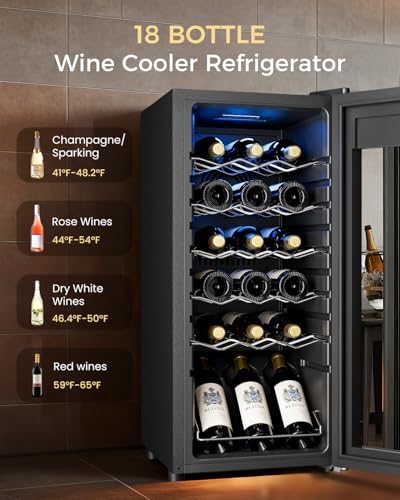 Feelfunn 18 Bottle Wine Cooler Refrigerator,Freestanding Wine Fridge,Black