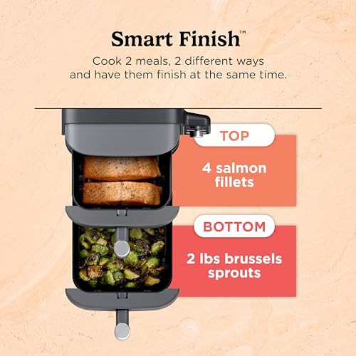 Ninja Air Fryer, 10QT DoubleStack XL 2-Basket, Compact Design, Cooks 5lb Whole Chicken, Feeds Up to 8 People, 6-in-1 Air Fryer, Roast, Bake & More, Easy to Clean, Dishwasher Safe Parts, Grey, SL401