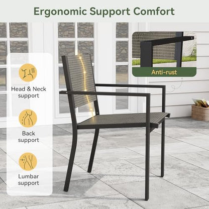 Aoxun 7-Piece Patio Table and Chairs Set for 6, All Weather Outdoor Dining Set with 6 Textilene Chairs and 1 Rectangular Metal Table, Patio Dining Sets for Backyard, Garden and Poolside, Brown