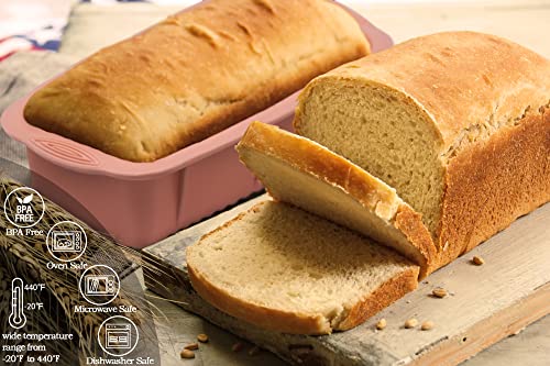 Baocuan 3 pack Silicone Bread Loaf Pans - Baking Mold For Baking Cakes,Brownies,Long loaf of bread Cheesecakes,Homemade Cakes Breads,Meatloaf,Ice brickand and More Set of 3 colors