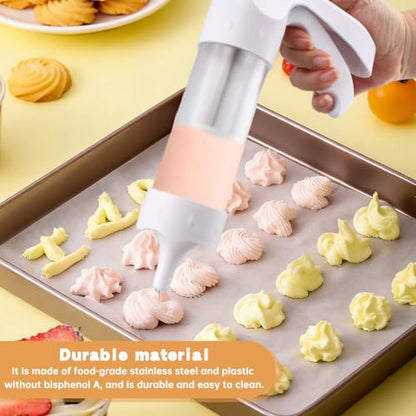 Cookie Press Gun, Icing Gun Kit with 12 Cookie Discs and 6 Piping Tips, Biscuit Maker Machine for DIY cake Maker Decorating Baking Supplies(White)
