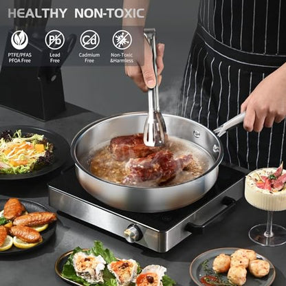 Meythway Pots and Pans Set Non Toxic, 16PCs Stainless Steel Cookware Set with Steamer, Kitchen Induction Cookware with Utensil Sets, Pot Protectors and Apron For Oven & Dishwasher Safe