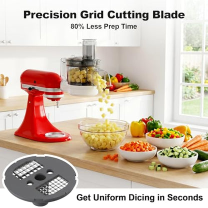 Food Processor Attachment for KitchenAid, 5-in-1 Vegetable Chopper & Dicer with Stainless Steel Blades, Includes Dicing, Slicing, Shredding, Strip Cutting, Sauce Discs and Storage Case by Focollk