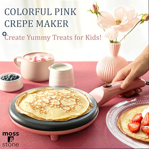 Moss & Stone Pink Electric Crepe Maker, 8" Portable Nonstick Crepe Pan