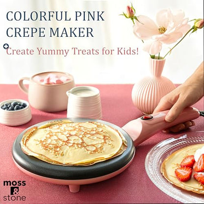 Moss & Stone Pink Electric Crepe Maker, 8" Portable Nonstick Crepe Pan