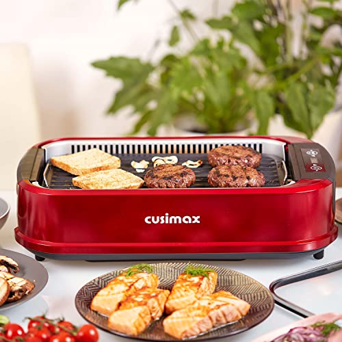 Indoor Grill, CUSIMAX Smokeless Grill Indoor, Electric Griddle, 1500W, Red