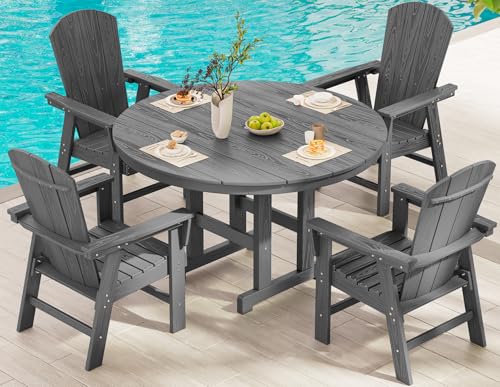 SERWALL 5-Piece Patio Dining Set, 45" Table & 4 Adirondack Chairs, Grey
