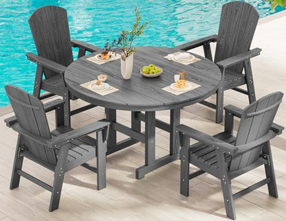 SERWALL 5-Piece Patio Dining Set, 45" Table & 4 Adirondack Chairs, Grey