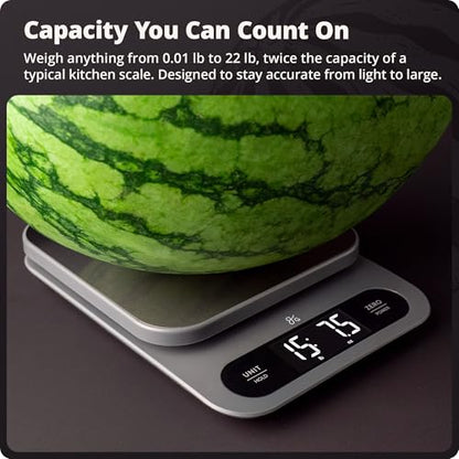 Greater Goods Digital Food Scale for Kitchen & Baking, 10kg/22lb High-Capacity Weight Scale with 1g Precision, Stainless Steel Platform, Hi-Def LCD, Ideal for Bread, Sourdough & Bulk Cooking