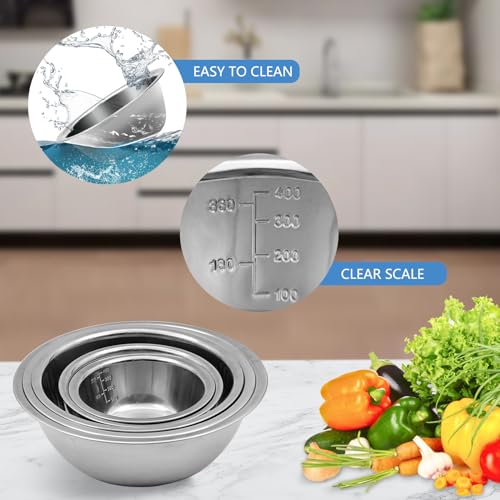 YGFRSTO Mixing Bowl Set of 5, Stainless Steel Mixing Bowls, Nesting Whisking Bowl Set for Cooking, Baking, Serving, Food/Salad Prep