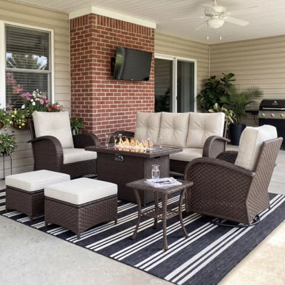 LayinSun 7 Pieces Outdoor Patio Furniture Set with Fire Pit Table