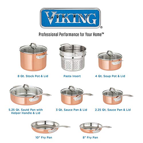 13-Piece Tri-Ply Copper Cookware Set by Viking