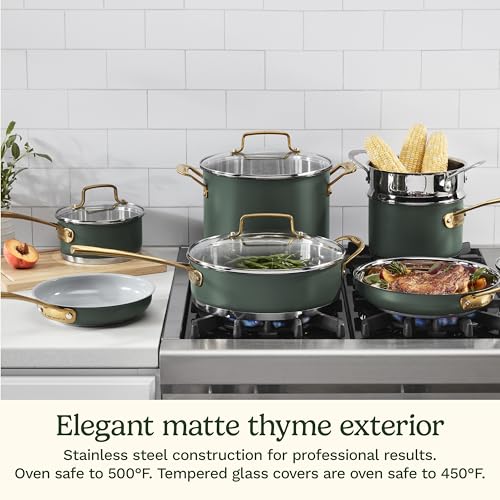 Cuisinart Cookware Set, 11 Piece Stainless Steel Cookware Pots and Pans, Home and Kitchen Durable Stainless Steel for Everyday Cooking, Matte Thyme, MT89G-11