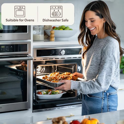 ONNESOL 2-Pack Stainless Steel Deep Baking Pan Set (12" & 16") – Uncoated Non-Toxic Heavy Duty Sheet Pan – Roasting Pans for Lasagna, Brownies, Bread, Cakes & Cookies – No Warping, Dishwasher Safe