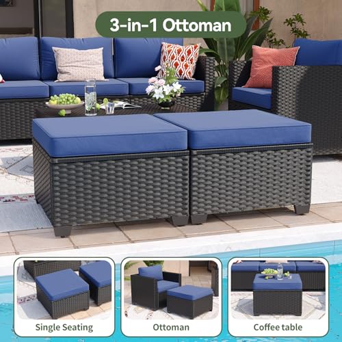 Aoxun 8 Piece Outdoor Patio Furniture Set 7 Seats, Outdoor Sectional with Thick Waterproof Cushions, Patio Conversation Sets for Garden,Backyard, Porch, Balcony, Deck, Black & Blue