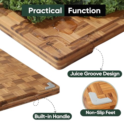 Heavy Duty Bamboo Cutting Board Set 3 Pack Non Toxic Juice Groove Charcuterie Board Book Wood Cutting Boards for Kitchen Solid End Grain Wood Chopping Board Large Butcher Block