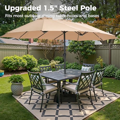 SUPERJARE 13FT Outdoor Umbrella for Patio, Double sided Pool Umbrellas with Fade Resistant Canopy, Large Table Umbrella for Deck, Market, Backyard - Beige(No Base)