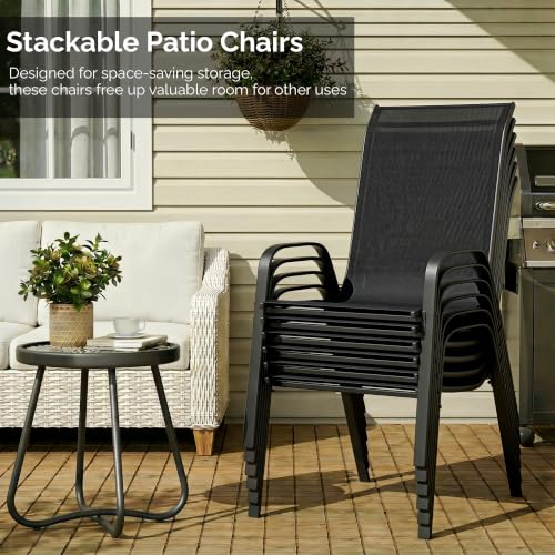 MAMIZO 7 Pieces Patio Dining Set for 6, Glass Table and Textilene Chairs
