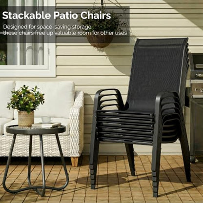 MAMIZO 7 Pieces Patio Dining Set for 6, Glass Table and Textilene Chairs