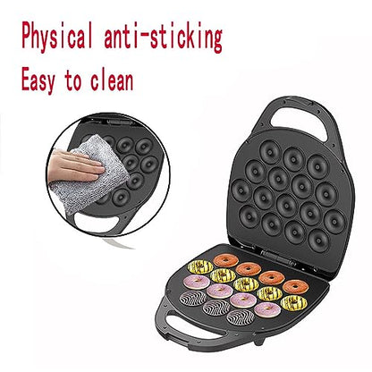 Mini donut maker, 1400w donut maker, can make 16 donuts, double-sided heating, non-stick pan, suitable for family gatherings, dessert making for couples, dessert shop black