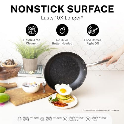 Granitestone 20 Pc Pots and Pans Set Nonstick Kitchen Cookware Set with Frying Pan, Bakeware & Steamer, Diamond Infused, Non Toxic PFOA PFOS Free, Metal Utensil Safe, Oven & Dishwasher Safe, Black