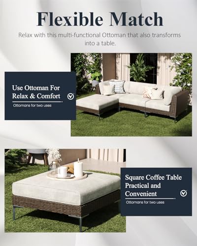 LayinSun 8-Piece Wicker Rattan Patio Furniture Set, Deep Seating Outdoor Modular Sectional Sofa Conversation Set with Thick Cushions for Lawn, Garden