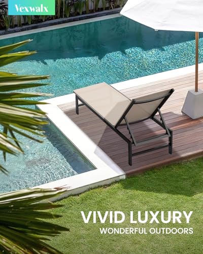 Vexwalx Outdoor Lounge Chair for Pool, Aluminum Chaise Lounge Chairs with 5-Position Recliner, Patio Lounge Chair for Backyard, Poolside, Deck, Lawn (Khaki)