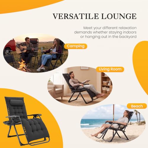 NEWBULIG Zero Gravity Chair, Folding Patio Recliner with Cup Holder Trays