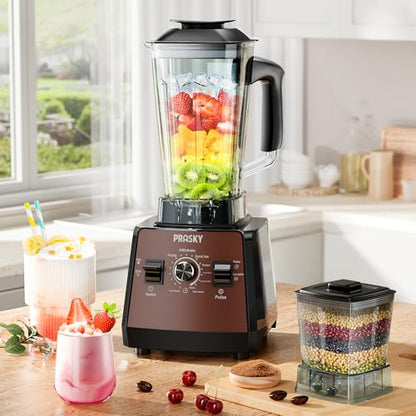 Blenders for Kitchen, Smoothie Blender, 2400W/1000W Prasky Blender & Grinder Combo, 25,000 RPM High Speed, 68oz BPA-Free Food Processor, Countertop Blender for Smoothies, Shakes & Food (Brown,2L)