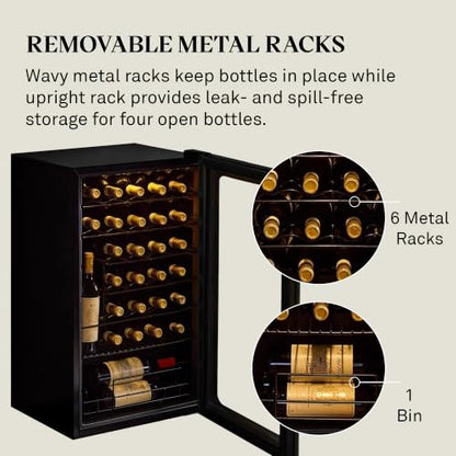 Wine Enthusiast 33-Bottle Compressor Wine Cooler w/Upright Bottle Storage - Freestanding 3.3 Cu. Ft. Wine Refrigerator, LED Digital Control Panel, Energy-Efficient Cooling of 41-64°F