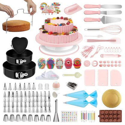 Cake Decorating Kit - Cake Turntable for Decorating with Baking Springform Pans, Cake Leveler, Numbered Piping Tips, 2 Spatulas, Baking Supplies Tools