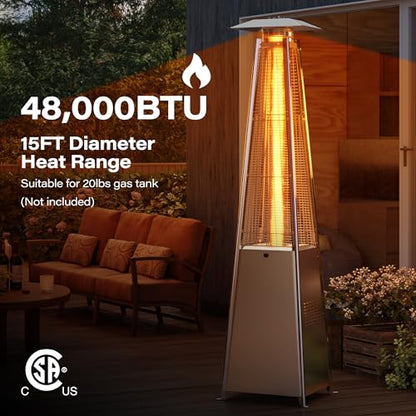 LAUSAINT HOME 48,000 BTU Pyramid Propane Heater – Outdoor Heater for Patio with Waterproof Cover & Wheels, 87" Tall Quartz Glass Tube Flame Heater for Deck, Garden, Party, Commercial, Restaurant