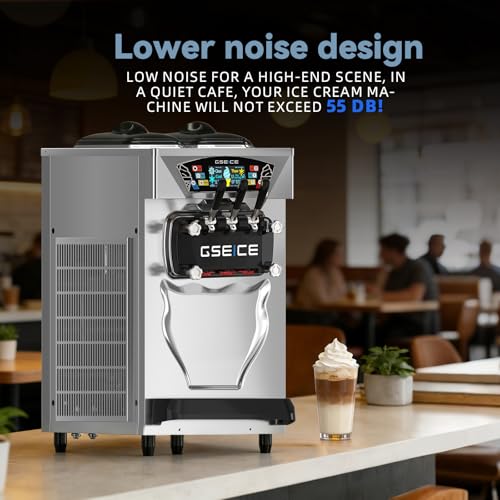 Commercial Soft Serve Ice Cream Machine 3 Flavor, Countertop Soft Serve Machine 22–28 L/hr, 2×6L Hoppers, 110V 1600W, Frozen Yogurt Machine with Pre-Cool, Night Mode, Low Mix Alert, One-Touch Clean