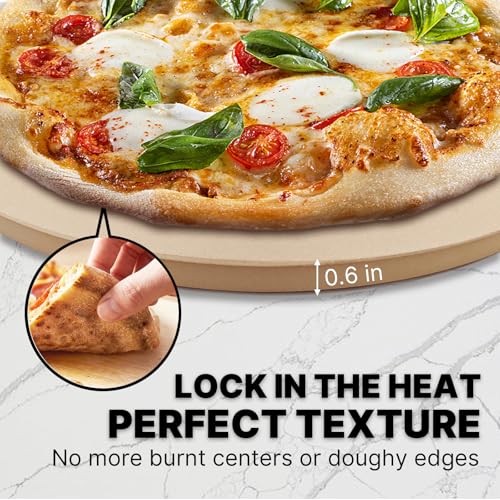 LAMPIZZERIA 14-inch Round Pizza Stone for Oven & Grill Cordierite Baking Stone for Pizza Bread Crispy Crust BBQ, Camping & Outdoor Cooking Stone with High Heat Resistance