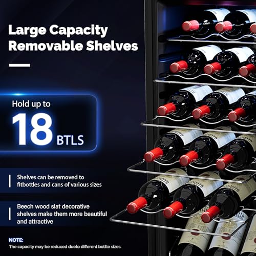 ROVSUN 18 Bottle Wine Fridge, Freestanding Compressor Wine Cooler Refrigerator, Beverage Wine Chiller with Digital Temperature Control & Double-layer Glass Door for Red White Wine, Champagne, Beer