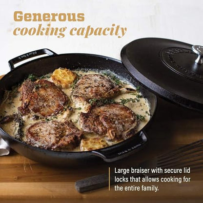 Lodge Blacklock 17 Triple Seasoned Cast Iron Braiser with Lid - Dutch Oven with Nonstick Finish - Lightweight Cast Iron Braiser - Dutch Oven Cookware - Cooking Pot with High-Heat Aluminum Knob