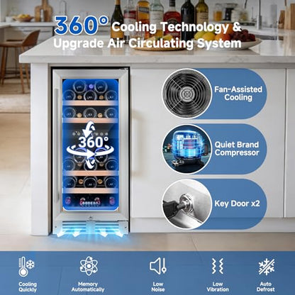 BODEGA 15 Inch Wine Fridge, 30 Bottle Dual Zone Wine Cooler, 41-72℉ Compressor Wine Refrigerator with Tempered Glass Door, Built-in or Freestanding Wine Cooler for Home Kitchen Bar (3.2 cu.ft).