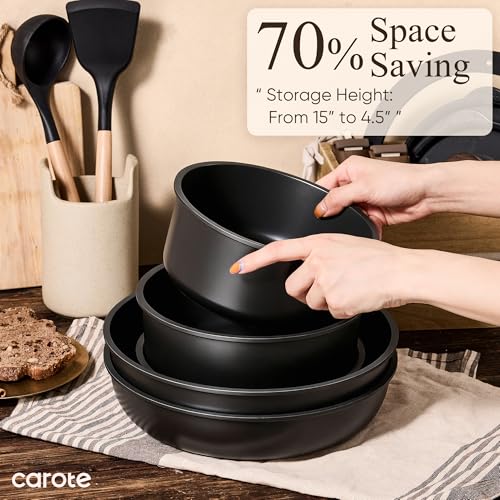 CAROTE 19pcs Pots and Pans Non Stick, Cookware Sets Detachable Handle, Induction Kitchen Pots and Pans,NonStick Cooking Set, Oven/Dishwasher/Fridge Safe, Space Saving
