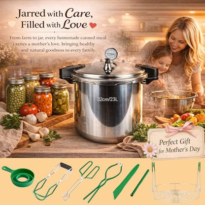 KILOGORGE 24qt pressure canner and canning pressure cooker with gauge,14.5PSI,practical 7pc Canning Supplies Starter Set,compatibility gas and induction cooktops, pressure cooker for canning (GREEN)